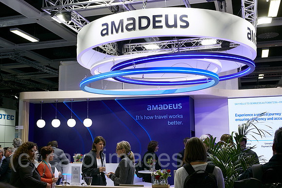 Berlin, Deutschland - Der Messestand des Softwareunternehmens amadeus auf der ITB 2025.