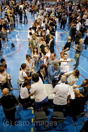 Girona, Katalonien, Spanien - Wahllokal beim Referendum fuer Unabhaengigkeit