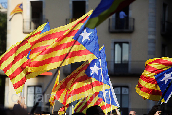 Girona, Katalonien, Spanien - Demonstration fuer die Unabhaengigkeit