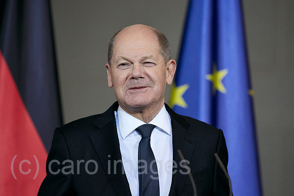 Berlin, Deutschland - Olaf Scholz bei einer Pressekonferenz im Kanzleramt,