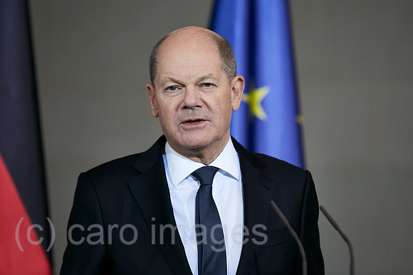 Berlin, Deutschland - Olaf Scholz bei einer Pressekonferenz im Kanzleramt,
