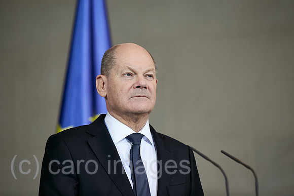 Berlin, Deutschland - Olaf Scholz bei einer Pressekonferenz im Kanzleramt,