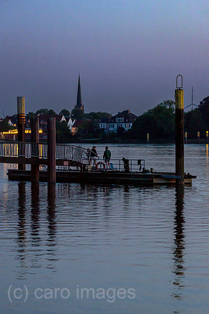 Deutschland, Harriersand - Bootsanleger auf Harriersand, Flussinsel in der Unterweser gegenueber der Stadt Brake