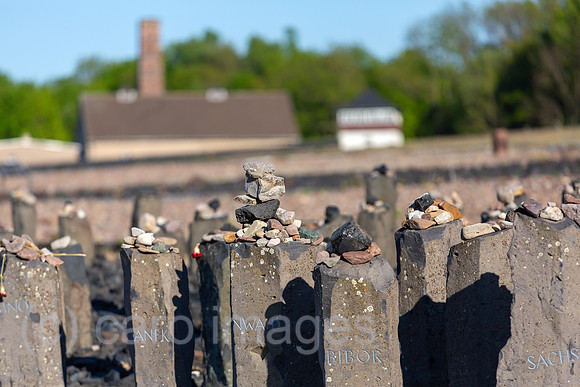 Deutschland, Weimar - Gedenkstaette Buchenwald (KZ-Gedenkstaette), Denkmal fuer die ermordeten Sinti und Roma, 18 Basalt-Stelen symbolisieren weitere KZs und Vernichtungslager als Ort des Leidens und