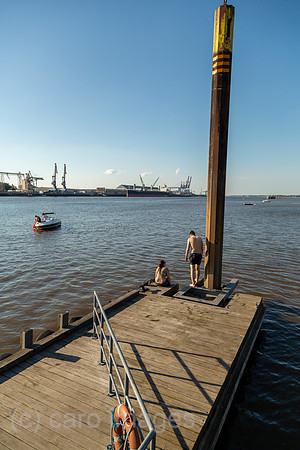 Deutschland, Harriersand - Bootsanleger auf Harriersand, Flussinsel in der Unterweser gegenueber der Stadt Brake