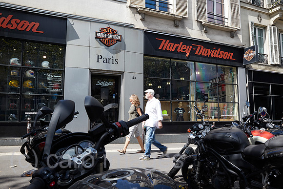 Paris, Ile-de-France, Frankreich - Die Niederlassung Harley-Davidson Paris-Bastille am Boulevard Beaumarchais im 3. Arrondissement.