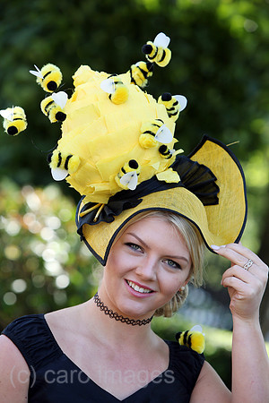Royal Ascot, Fashion on Ladies Day, woman with hat at the racecourse