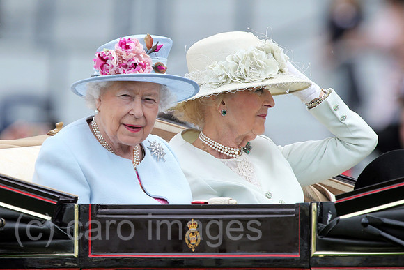 Royal Ascot, Portrait of HRH Queen Elizabeth the Second (left) and Princess Alexandra