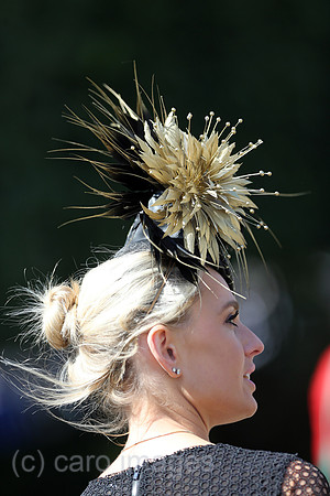 Royal Ascot, Fashion on Ladies Day, woman with hat at the racecourse