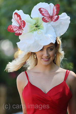 Royal Ascot, Fashion on Ladies Day, woman with hat at the racecourse