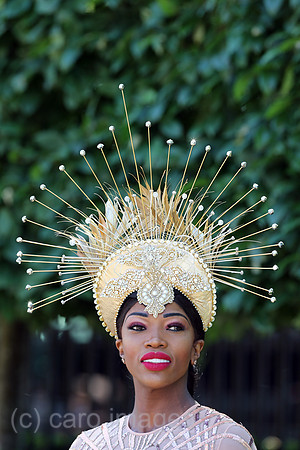 Royal Ascot, Fashion on Ladies Day, woman with hat at the racecourse