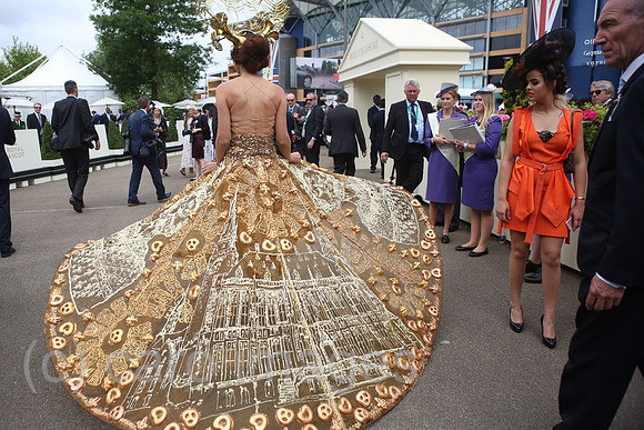 Royal Ascot, Fashion, woman with unusual dress at the racecourse