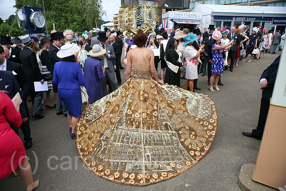 Royal Ascot, Fashion, woman with unusual dress at the racecourse