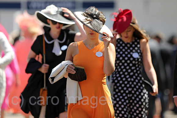 Royal Ascot, Fashion on Ladies Day, women with hats at the racecourse