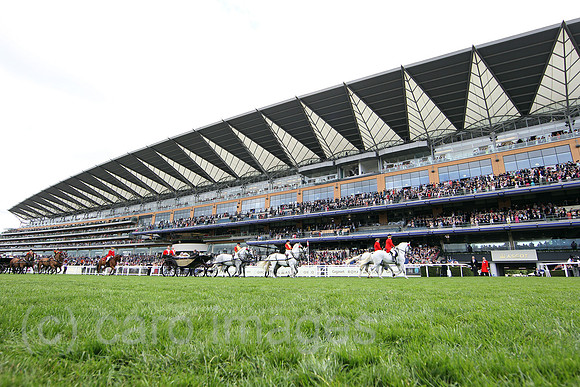 Royal Ascot, Royal Procession. Queen Elizabeth the Second arriving at the racecourse