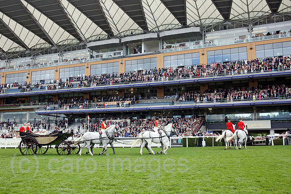 Royal Ascot, Royal Procession. Queen Elizabeth the Second arriving at the racecourse