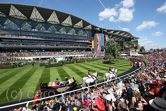Royal Ascot, Royal Procession. Queen Elizabeth the Second arriving at the parade ring