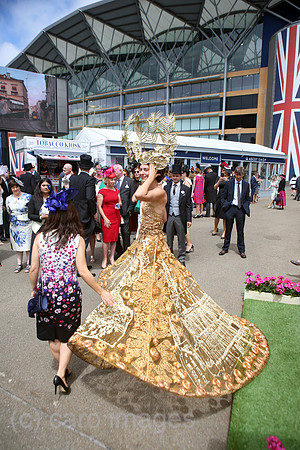 Royal Ascot, Fashion, woman with unusual dress at the racecourse