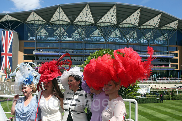Royal Ascot, Fashion on Ladies Day, women with hats at the racecourse