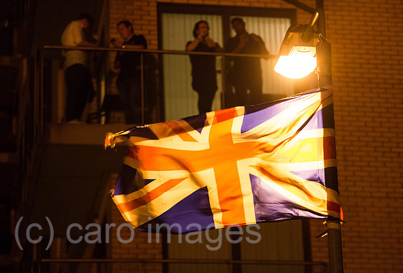Grossbritannien, Belfast - Union Jack am Orangemen’s Day, protestantischer, jaehrlicher Feiertag zum Gedenken an die Schlacht am Boyne