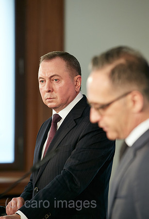 Berlin, Deutschland - Wladimir Makej und Heiko Maas, Aussenminister von Weissrussland und Deutschland bei einer Pressekonferenz.