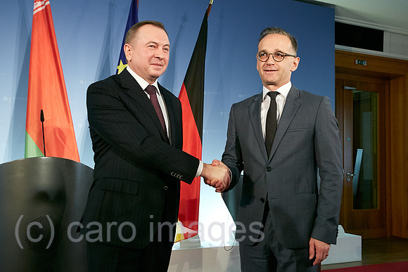 Berlin, Deutschland - Wladimir Makej und Heiko Maas, Aussenminister von Weissrussland und Deutschland bei einer Pressekonferenz.