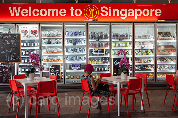 Singapur, Republik Singapur, Kuehlregal mit Obst in Marina Bay
