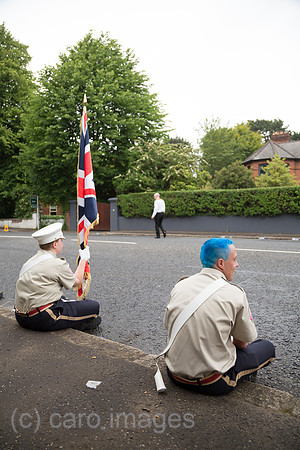 Grossbritannien, Belfast - Mitglieder einer Kapelle am Orangemens Day, protestantischer, jaehrlicher Feiertag zum Gedenken an die Schlacht am Boyne