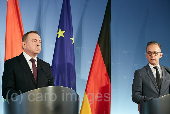 Berlin, Deutschland - Wladimir Makej und Heiko Maas, Aussenminister von Weissrussland und Deutschland bei einer Pressekonferenz.