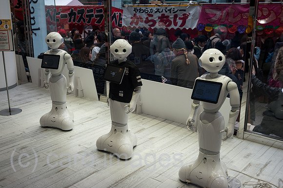 Tokio, Japan, Halbhumanoide Pepper Roboter in Shibuya