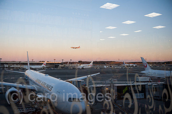 Tokio, Japan, Passagiermaschinen der Japan Airlines am Flughafen Narita