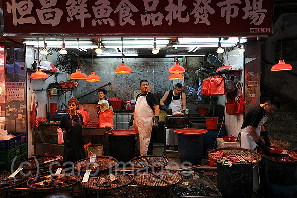 Hong Kong, China, Fischverkaeufer in Mong Kok