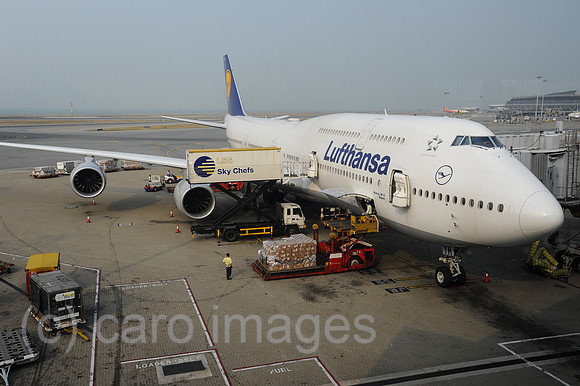 Hongkong, China, Jumbo der Lufthansa auf dem Flughafen Chek Lap Kok