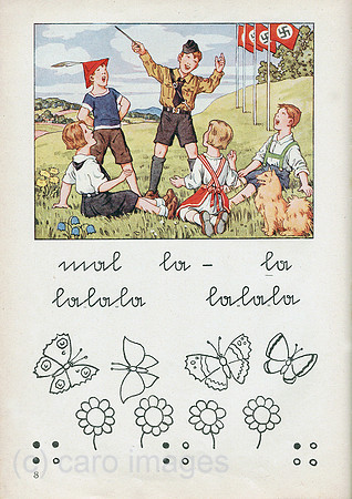 Deutsches Reich,1936, Nazi-Propaganda in Schulbuch fuer Erstklaessler, WICHTIGER HINWEIS in caption