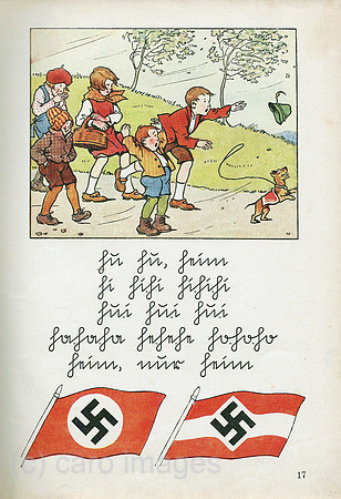 Deutsches Reich,1936, Nazi-Propaganda in Schulbuch fuer Erstklaessler, WICHTIGER HINWEIS in caption