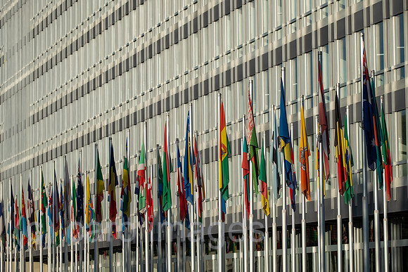 Schweiz, Genf - Sitz der WHO (World Health Organization), Sonderorganisation der UN, Flaggen der Mitgliedsstaaten