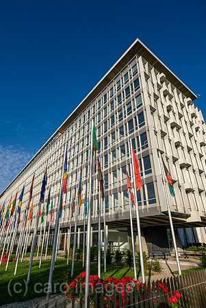 Schweiz, Genf - Sitz der WHO (World Health Organization), Sonderorganisation der UN, Flaggen der Mitgliedsstaaten