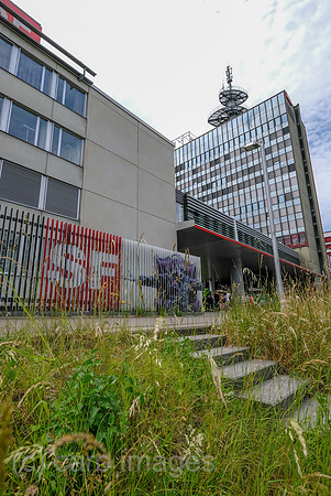 Schweiz, Zuerich - Zentrale des Schweizer Radio und Fernsehen (SRF), rechts Haupteingang an der Fernsehstrasse
