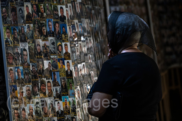 Ukraine, Lviv - Photos in memory of fallen Ukrainian soldiers in the Greek Catholic Garrison Church on Teatralna Street