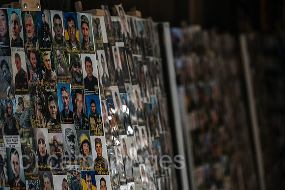 Ukraine, Lviv - Photos in memory of fallen Ukrainian soldiers in the Greek Catholic Garrison Church on Teatralna Street