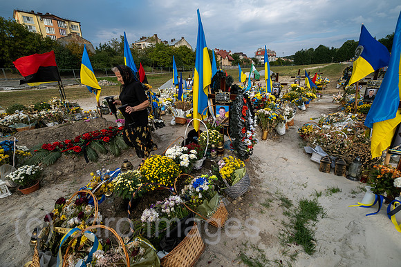 Ukraine, Lwiw - Das Marsfeld, Ehrenfriedhof der gefallenen Lwiwer Soldaten im Ukrainekrieg