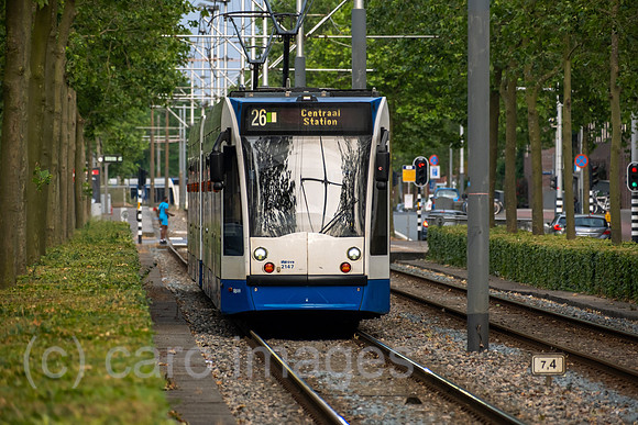 Netherlands, Amsterdam - GVB tram in IJburg, a new district in the east of the city created as part of the VINEX housing programme