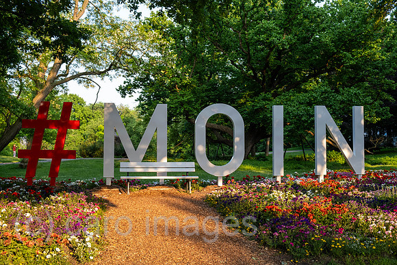 Germany, Bremen - moin greeting as a meter-high lettering in the city, with the ramparts behind it. Moin is a North German greeting in Low German and means something like ëhave a nice dayí.