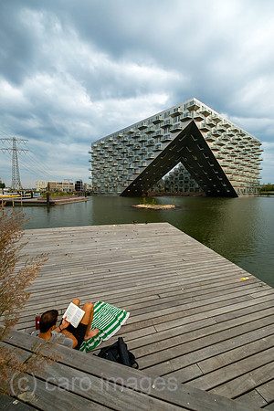 Netherlands, Amsterdam - residential project Sluishuis (lock house) on an artificial island affordable living space in IJburg, a new district in the east of the city created as part of the VINEX housi