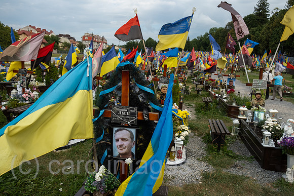 Ukraine, Lwiw - Das Marsfeld, Ehrenfriedhof der gefallenen Lwiwer Soldaten im Ukrainekrieg